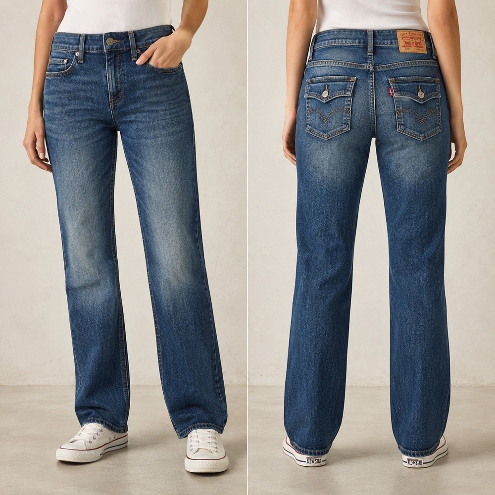 Levis Jeans Womens 14M Blue 525 Straight Leg Perfect Waist Flap Pocket Denim